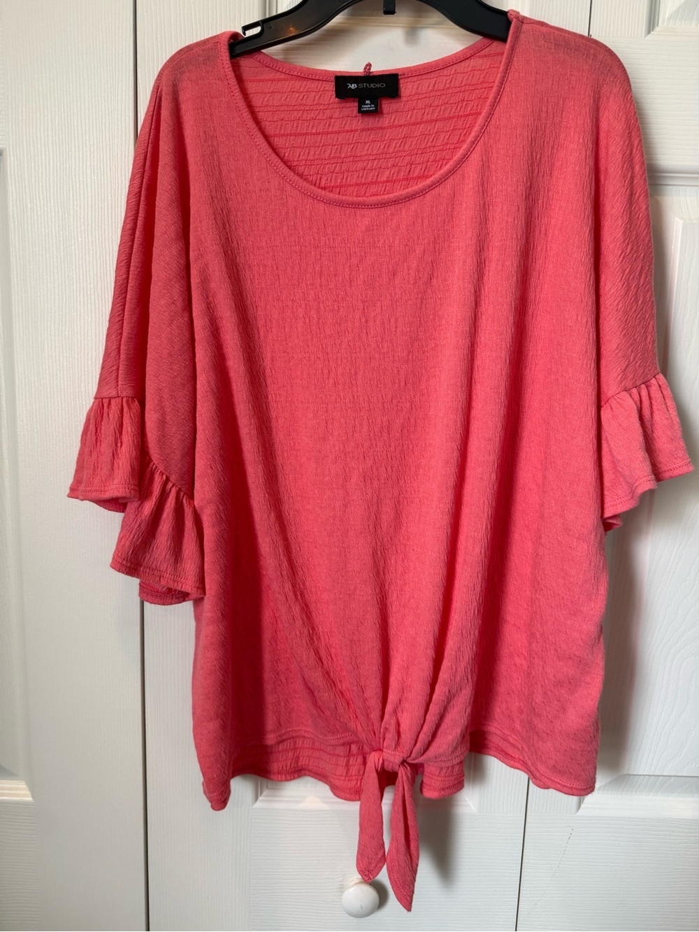 # AB Studio XL Coral Tie-Front Ruffle Sleeve Top